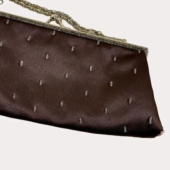 Lapis Beaded Satin Handbag Evening Mini Shoulder Bag Purse Chain Strap bv - Picture 6 of 8